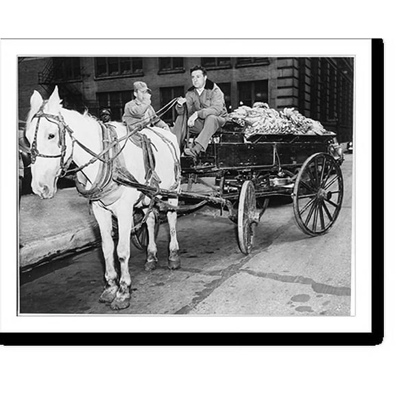 Historic Print, Two OPA agents who impersonated fruit peddlers sitting atop wagon load of bananas which they say they bought in black market, Chicago, Ill., 16" x 20"