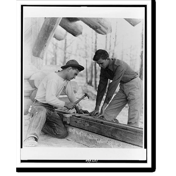 Historic Print, [Two U.S. Civilian Conservation Corps enrollees constructing a form for pouring concrete for the pavilion at Crowley's Ridge, Walcott, Ark.], 18" x 24"