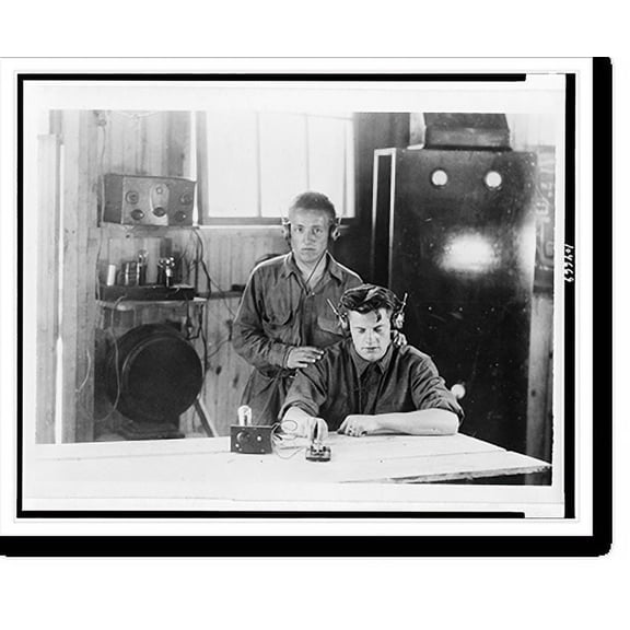 Historic Print, [Two U.S. Civilian Conservation Corps enrollees wearing headsets using Morse code], 16" x 20"