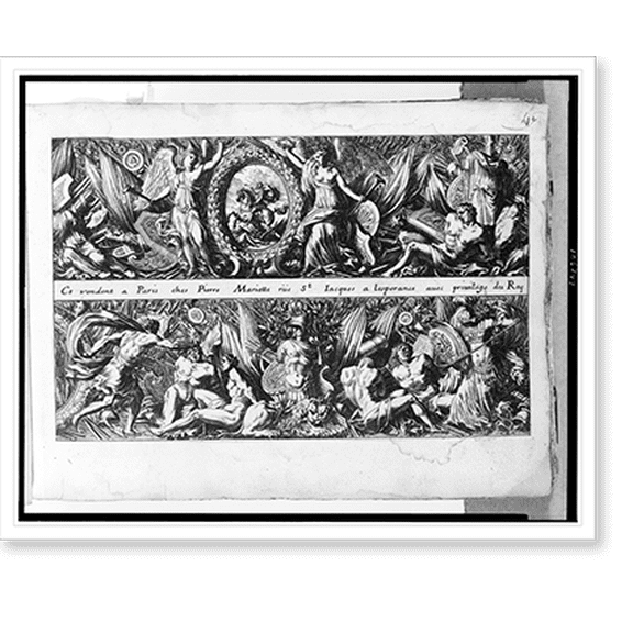 Historic Print, [Two frieze designs depicting Victory, land and naval battles, and martial symbols], 18" x 24"