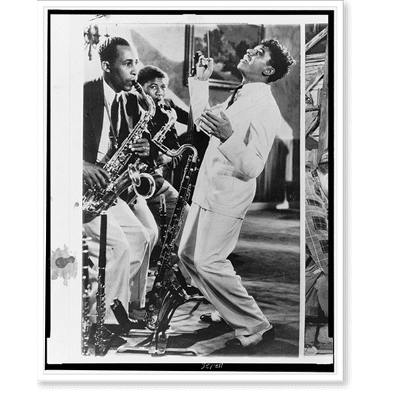 Historic Print, [Two images of Cab Calloway, full-length portrait, on left with two members of orchestra and on right as part of the cast in a scene in Porgy and Bess"]", 16" x 20"