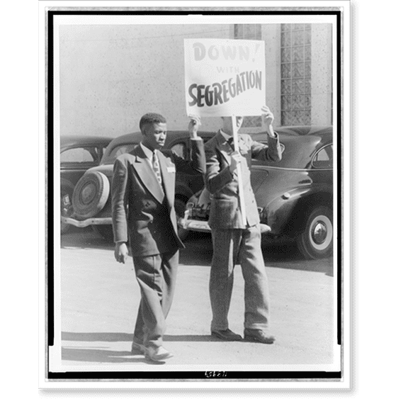 Historic Print, [Two men carrying sign reading, Down! with segregation" to protest segregation in education]", 18" x 24"