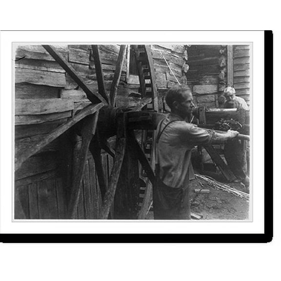 Historic Print, [Two men operating a lathe], 16" x 20"