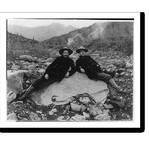 Historic Print, [Two men recining on a large nugget of pure native copper in the bed of Nugget Creek, Valdez vicinity, Alaska], 18" x 24"