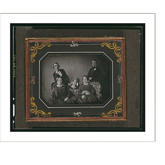 Historic Print, [Two unidentified women seated on a sofa, two unidentified men standing behind the sofa, with a woman peering over the back of the sofa], 16" x 20"