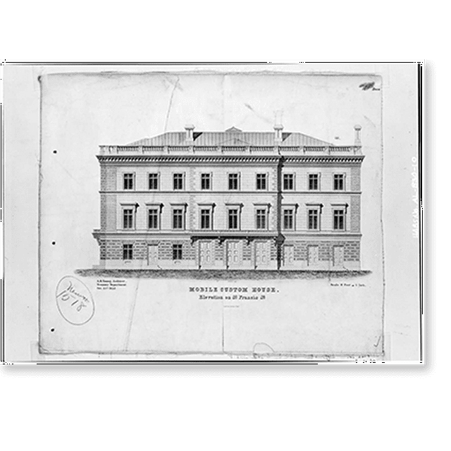 Historic Print, U.S. Custom House & Post Office, Royal & Saint Francis