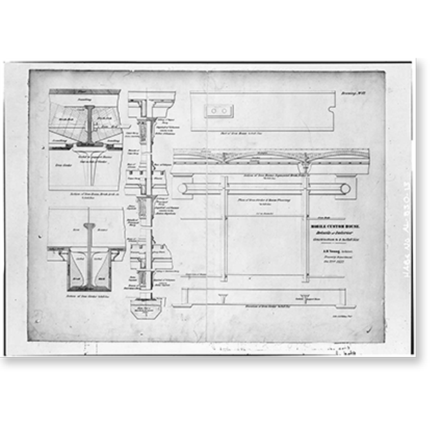 Historic Print, U.S. Custom House & Post Office, Royal & Saint Francis
