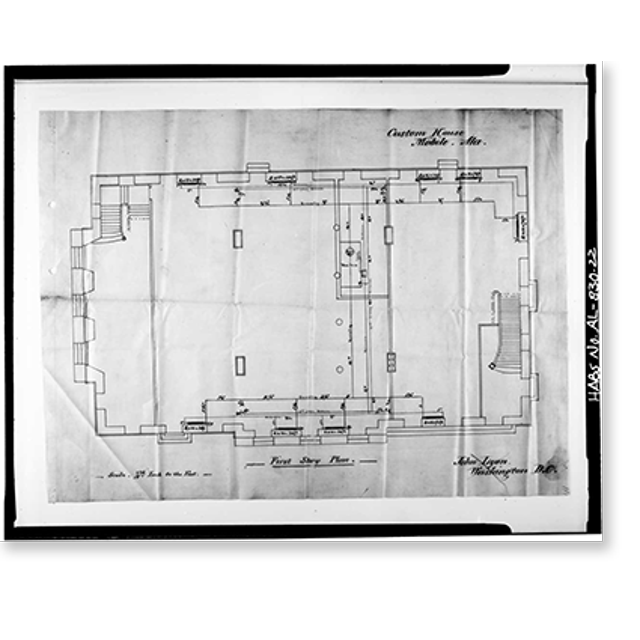 Historic Print, U.S. Custom House & Post Office, Royal & Saint Francis Streets, Mobile, Mobile