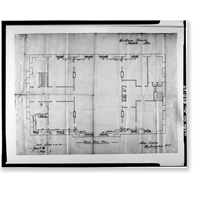 Historic Print, U.S. Custom House & Post Office, Royal & Saint Francis Streets, Mobile, Mobile