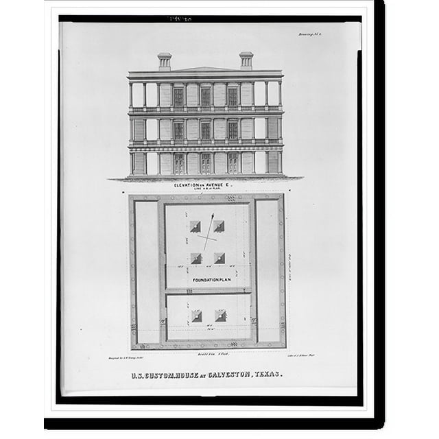 Historic Print, U.S. Custom House at Galveston, Texas 3, 16" x 20