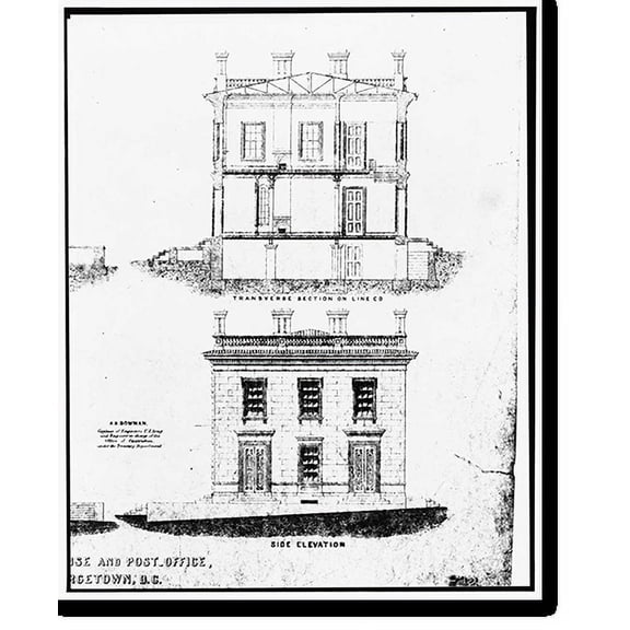 Historic Print, U.S. Customhouse & Post Office, 1221 Thirty-first Street Northwest, Washington, District of Columbia, DC - 13, 18" x 24"