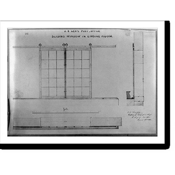 Historic Print, U.S. Gen'l Post Office, sliding window in Engine Room, 18" x 24"