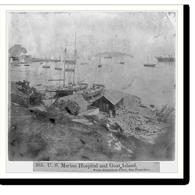 Historic Print, U.S. Marine Hospital and Goat Island From Steamboat