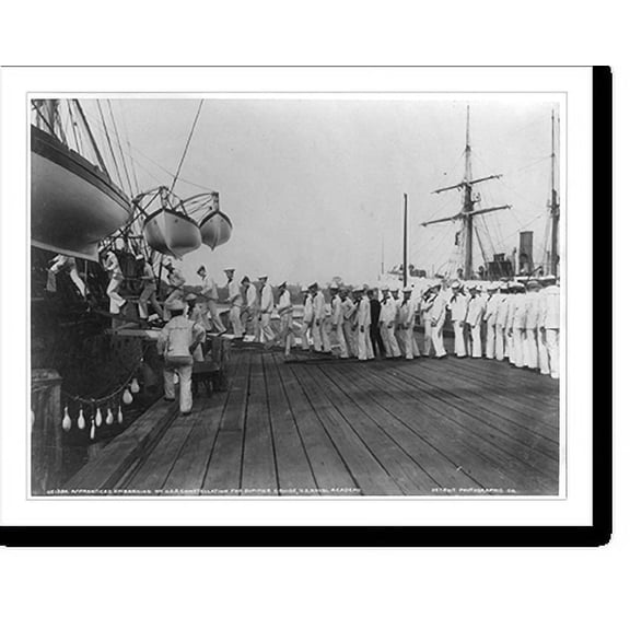 Historic Print, U.S. Naval Academy, [Annapolis, Md.]: Apprentices embarking on U.S.S. CONSTELLATION for summer cruise, 18" x 24"