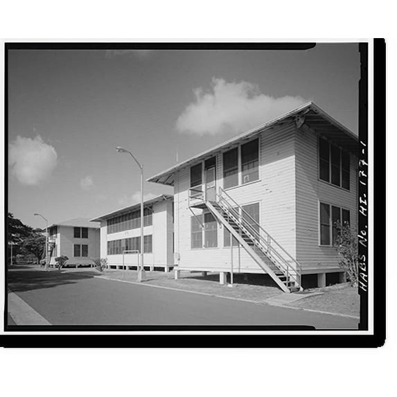 Historic Print, U.S. Naval Base, Pearl Harbor, Barracks, Russell Way at Corner of Neville Way, Pearl Harbor, Honolulu County, HI, 16" x 20"