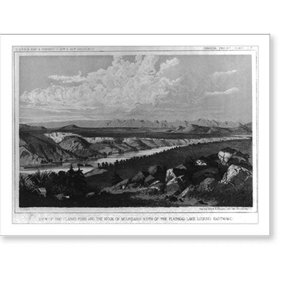 Historic Print, U.S.P.R.R. Exp. & Survey - 47th and 49 Parallels (Mont.). View of the Clark's Fork and the ridge of the mountains south of the Flathead Lake looking East, 18" x 24"