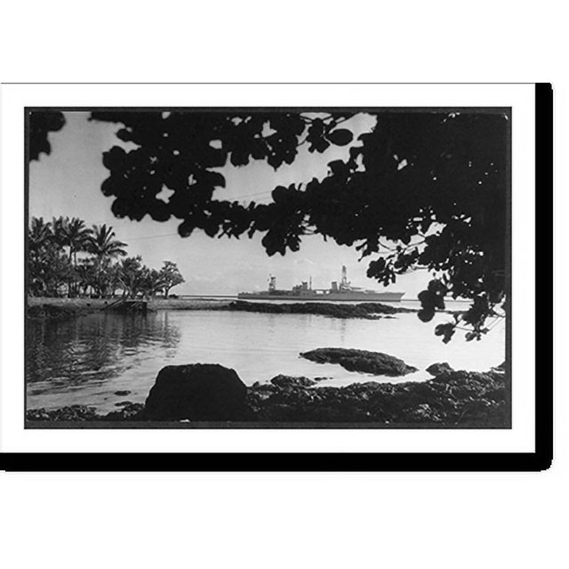 Historic Print, U.S.S. HOUSTON in Hilo Bay, Hawaii, 16" x 20"