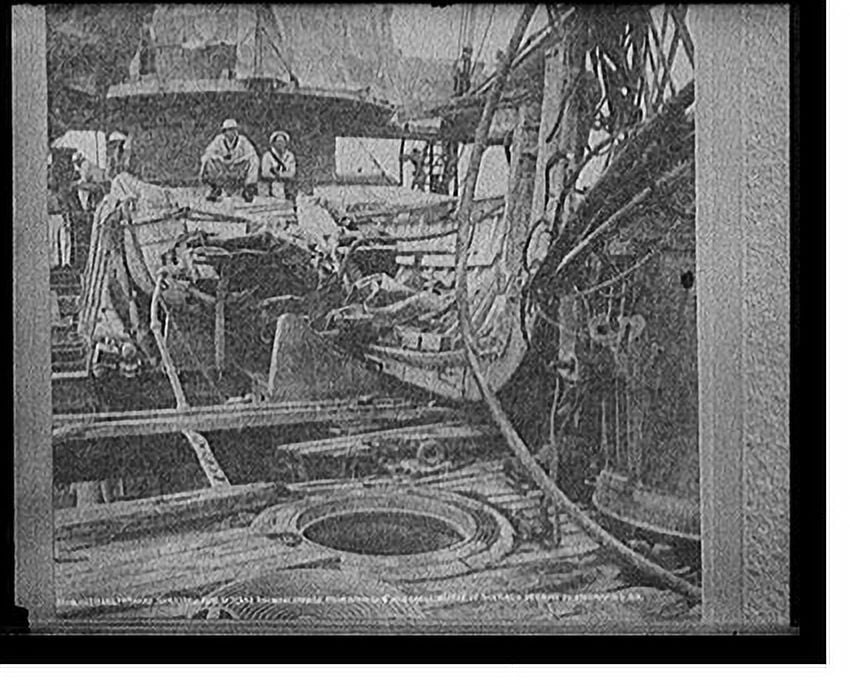 Historic Print, U.S.S. Texas, forward superstructure showing damage