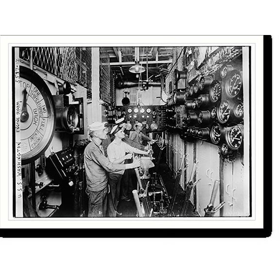 Historic Print, U.S.S. WASH. Engine room, 18" x 24"