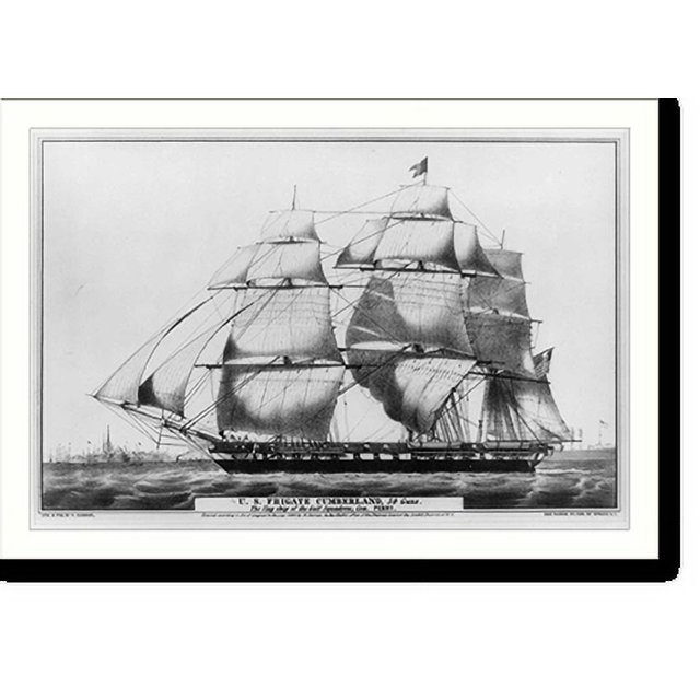 Historic Print, U.S. frigate Cumberland 54 guns. the flag ship of the