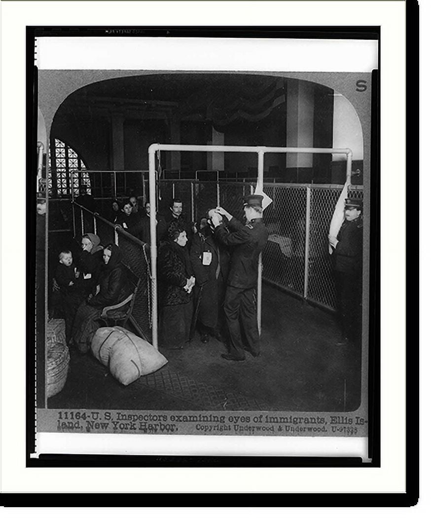 Historic Print, U.S. inspectors examining eyes of immigrants, Ellis