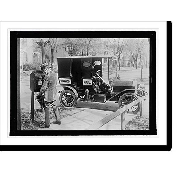 Historic Print, U.S. mailman & truck, 16" x 20"
