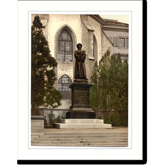 Historic Print, Ulrich Zwingli Monument Zurich Switzerland, 16" x 20"
