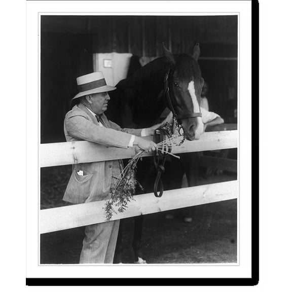 Historic Print, Unbeaten three-year-old Gallant Fox, dean of racing horses, cynosure of all eyes at Saratoga track. Saratoga Springs, N.Y. Trainer Sunny Jim Fitzsimmons with Gallant Fox, 16" x 20"