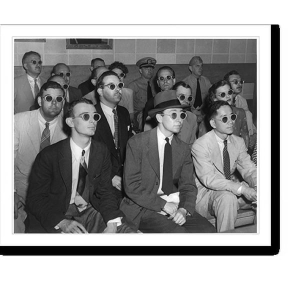Historic Print, Unidentified group watching a motion picture through Polaroid spectacles which gave a three-dimensional effect, 18" x 24"