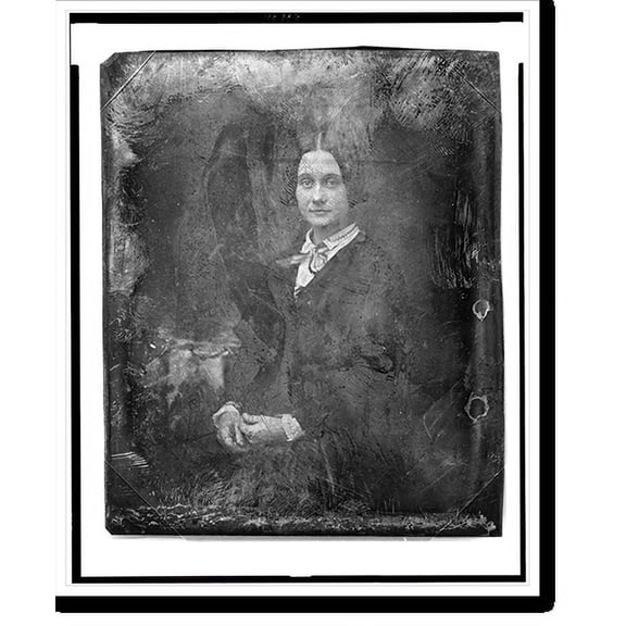 Historic Print, [Unidentified woman, three-quarter length portrait, facing front, seated beside small table with tablecloth], 18" x 24"