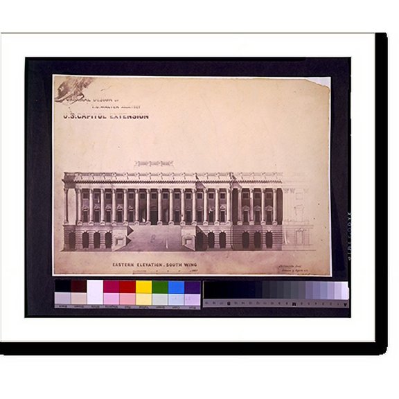 Historic Print, [United States Capitol (Washington, D.C.). Extension. Eastern elevation. South Wing].Tho. U. Walter, archt., extension, of Capitol, U.S., Washington, D.C., Sept. 1851., 16" x 20"
