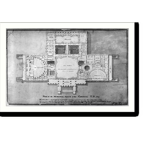Historic Print, [United States Capitol, Washington, D.C. Principle floor plan, vestibule, library & senate chamber, House of Representatives], 18" x 24"