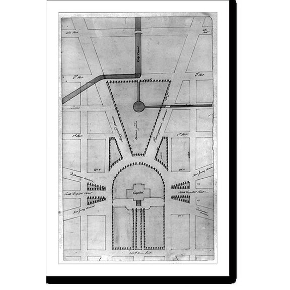 Historic Print, [United States Capitol grounds, Washington, D.C. Site plan, botanic garden, city canal], 18" x 24"