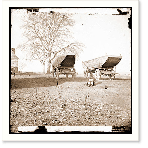 Historic Print, Unknown location. Pontoon boats on wheeled carriages, 16" x 20"