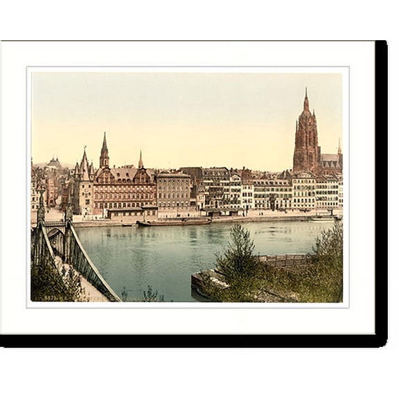 Historic Print, Untermainquai Saalhof and Cathedral Frankfort on Main (i.e. Frankfurt am Main) Germany, 18" x 24"