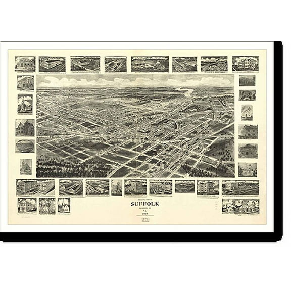 Historic Print, VA Suffolk 1907 MAP, 16" x 20"