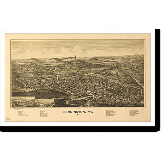 Historic Print, VT Bennington 1887 MAP, 16" x 20"