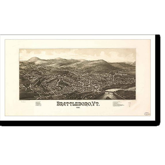 Historic Print, VT Brattleboro 1886 MAP, 18" x 24"