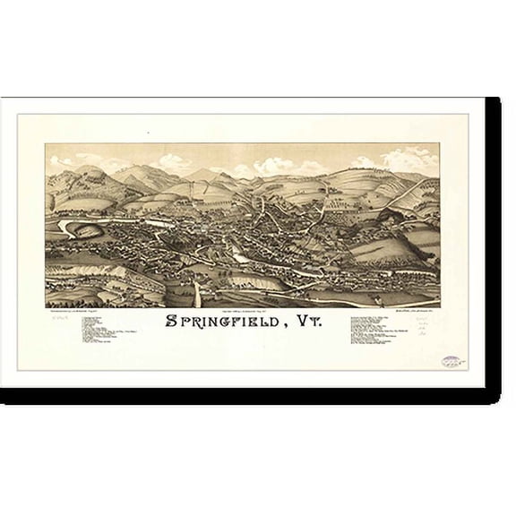 Historic Print, VT Springfield 1886 MAP, 16" x 20"