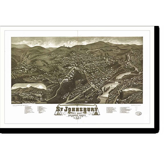 Historic Print, VT St. Johnsbury 1884 MAP, 16" x 20"