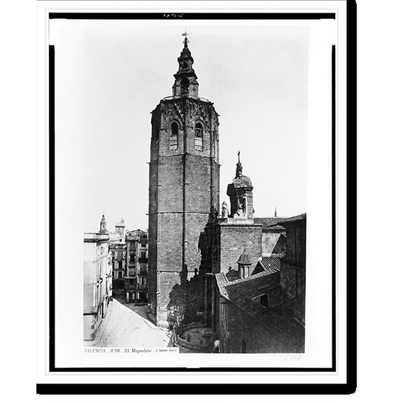Historic Print, Valencia. El Miguelete.J. Laurent. Madrid., 18" x 24"
