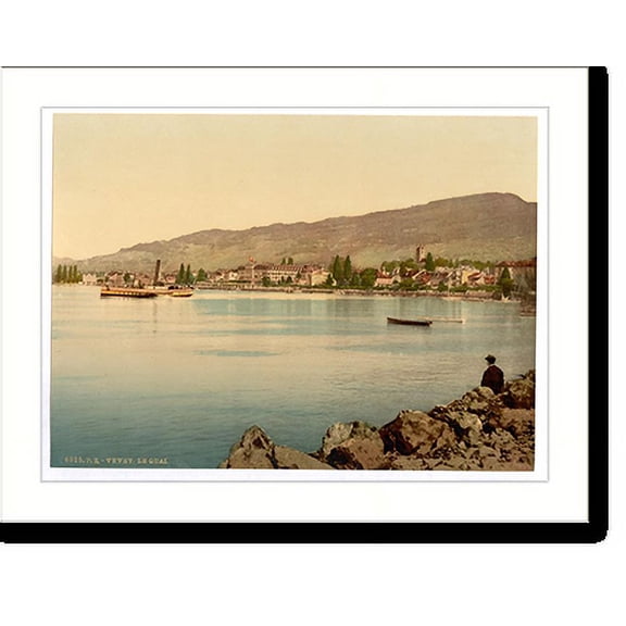 Historic Print, Vevey the quay Geneva Lake Switzerland, 16" x 20"