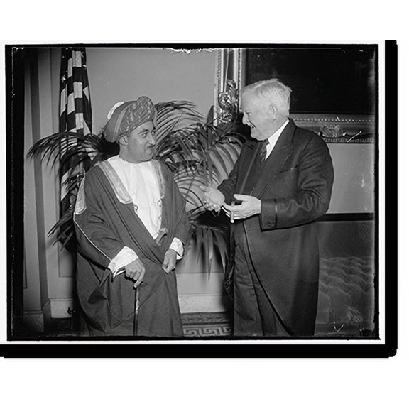 Historic Print, Vice President greets Sultan of Muscat and Oman. Washington, D.C., March 5. How congress works, when it does, was explained to the Sultan of Muscat and Oman today by Vic…16" x 20"