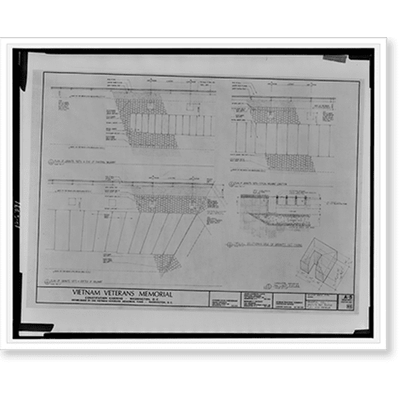 Historic Print, Vietnam Veterans Memorial, Constitution Gardens, established by the Vietnam Veterans Memorial Fund, Washington, D.C. Memorial wall - granite set paving plan and details., 16" x 20"