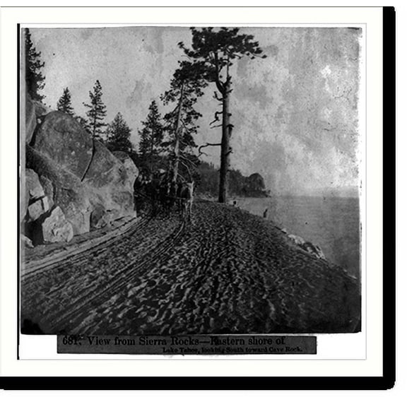 Historic Print, View from Sierra Rocks. Eastern shore of Lake Tahoe, looking South toward Cave Rock, 16" x 20"