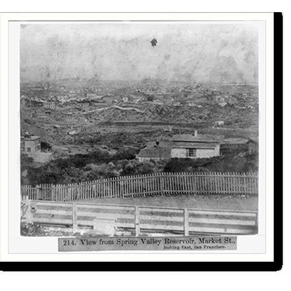 Historic Print, View from Spring Valley Reservoir - Market St. looking East, San Francisco, 16" x 20"