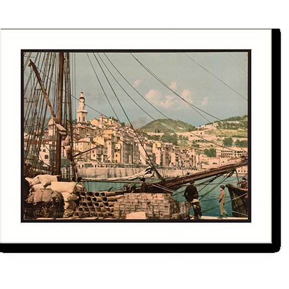 Historic Print, View from the harbor Mentone Riviera, 16" x 20"