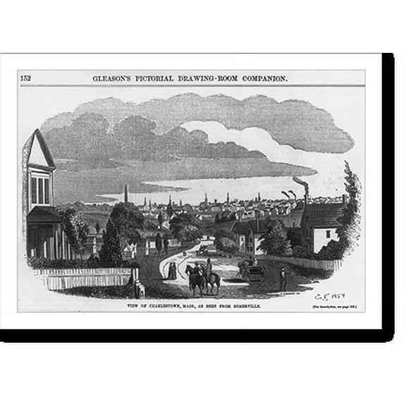 Historic Print, View of Charlestown, Mass., as seen from Somerville [now part of Boston], 18" x 24"