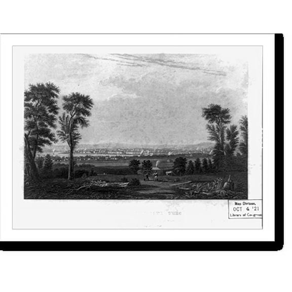 Historic Print, View of Cincinnati, Ohio.engraved by J.W. Steel from an original daguerr[e]otype., 16" x 20"