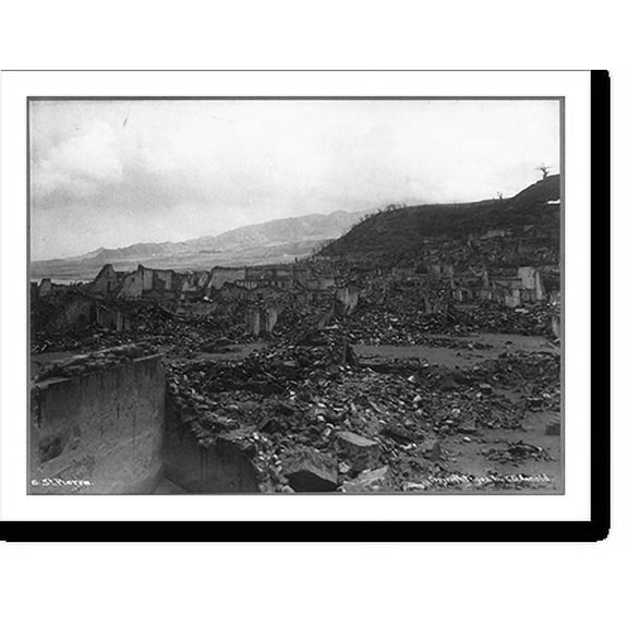 Historic Print, [View of ruins after the volcanic eruption of Mount Pelee, St. Pierre, Martinique], 16" x 20"